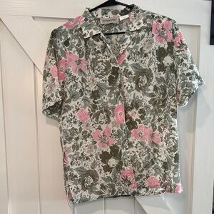 Donna Karan Floral‎ Button Down Shirt - Pink and Green